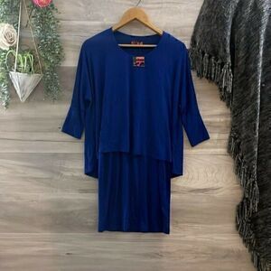 Isle By Melis Kozan Womens Blue Drop Waist 3/4 Sleeve Short Shift Dress Size XS